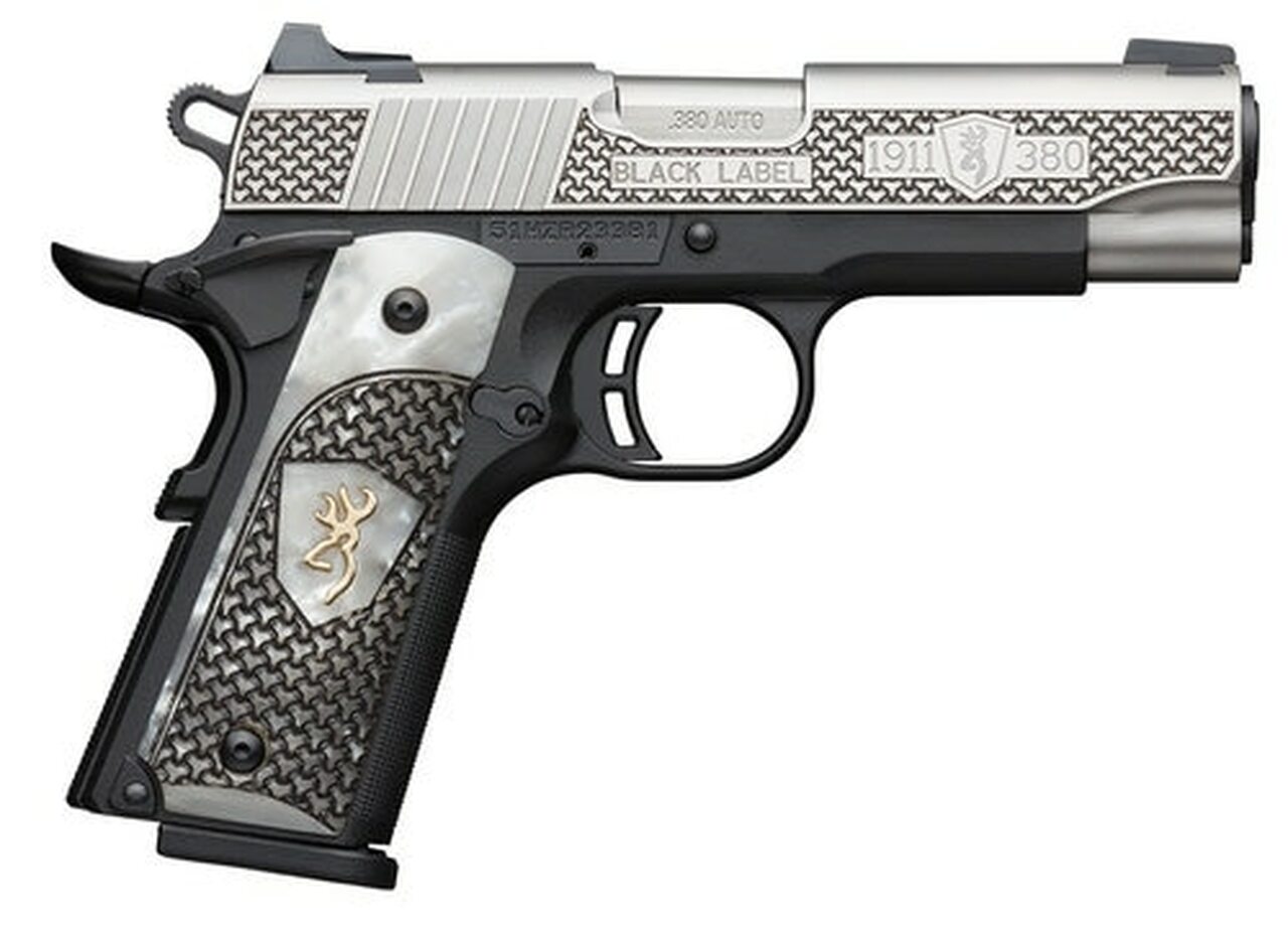 Browning 1911-380 Black Label, .380 ACP, 4.25" Barrel, 8rd, Pearl Grips, Black/Stainless