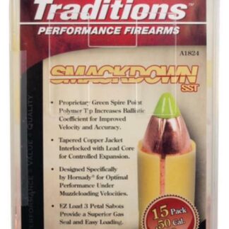 Traditions Black Powder Smackdown SST Muzzleloading Bullet With Sabot .50 Caliber/.45 Diameter 250 Grain 15 Per Pack