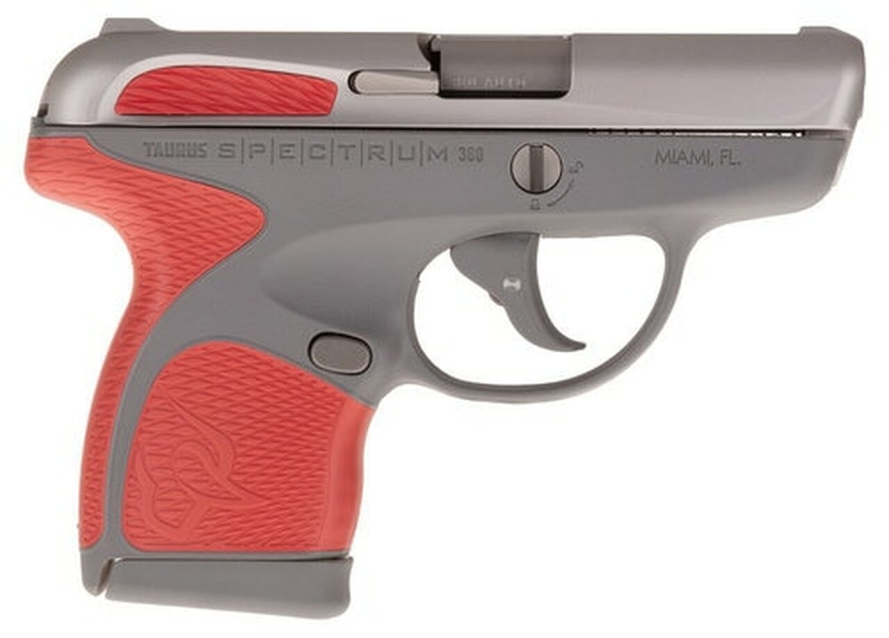 Taurus Spectrum, .380 ACP, 2.8" Barrel, 6rd, Gray Frame, Red Grips and Stainless Slide - Concealed Carry Guns | The Gun Shop