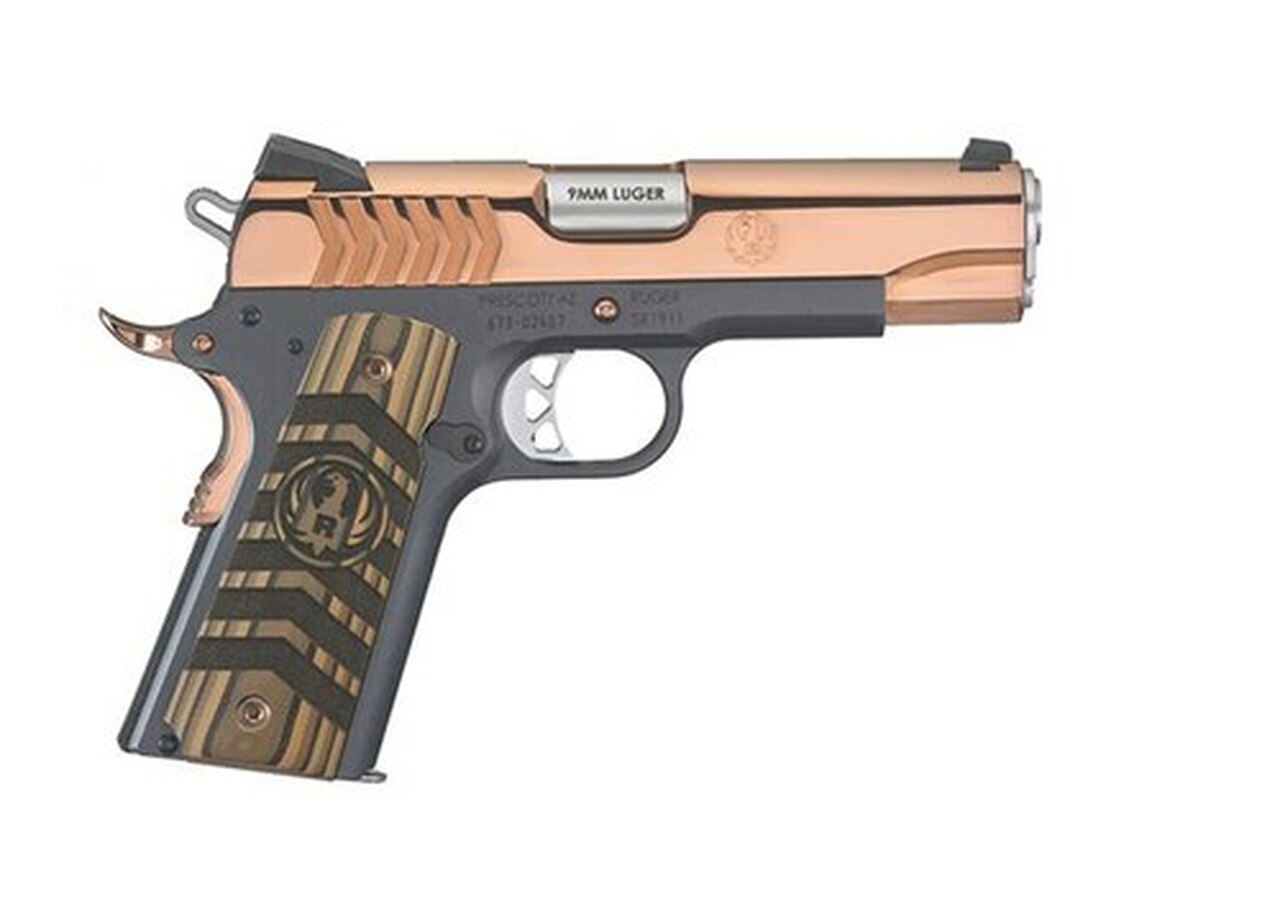 Ruger SR1911 Commander 9mm, 4.25" Barrel, Black Nitride, Polished Rose Gold, 9rd Mag
