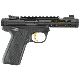Ruger Mark IV Lite 22/45 22LR, 4.4" Gold Finished Threaded Barrel, Polymer Frame, Black, Checkered Grips, 10Rd Mag