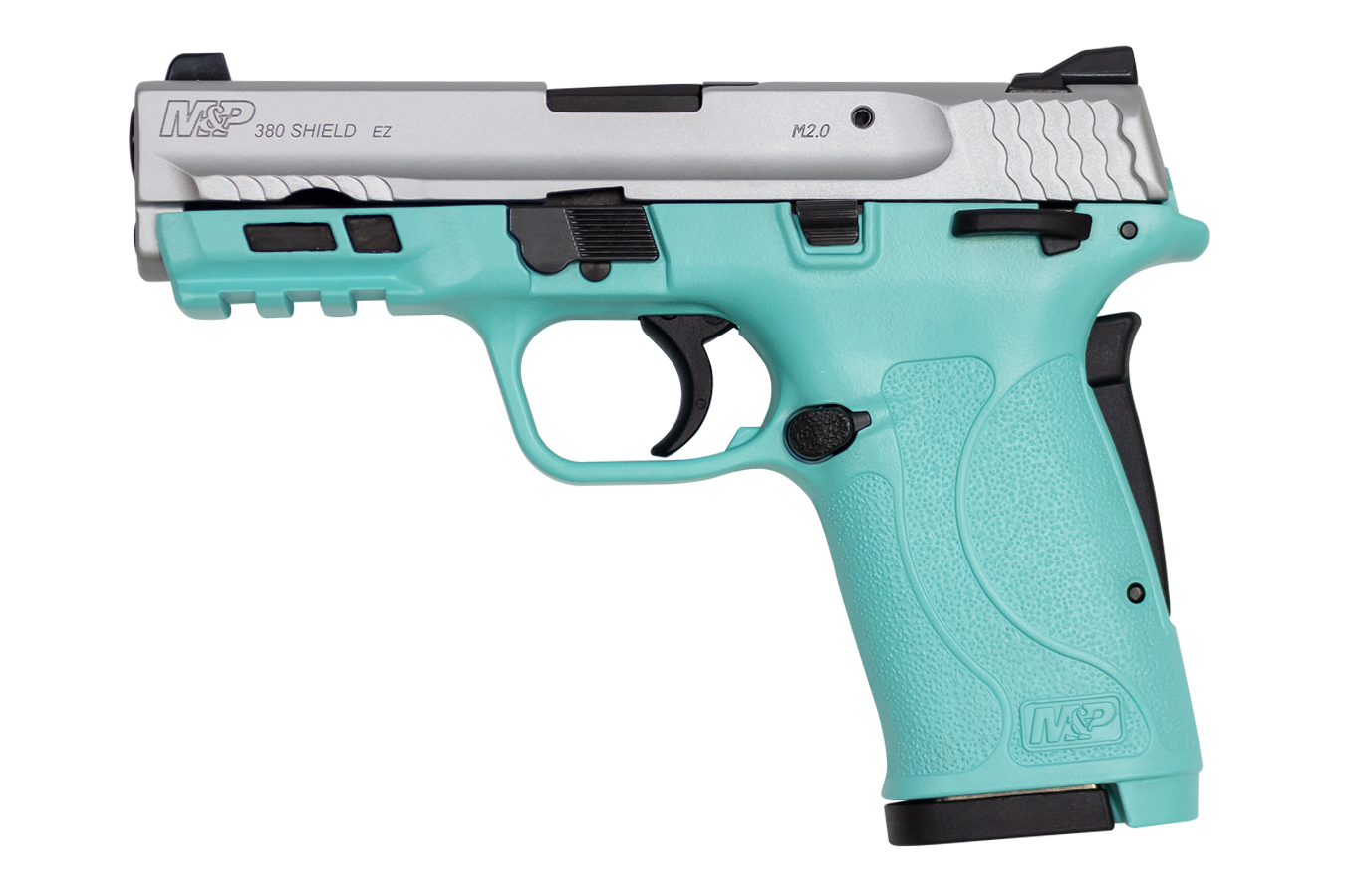 MP380 Shield EZ 380 ACP Semi-Automatic Pistol with Robins Egg Blue Frame and Silver Slide