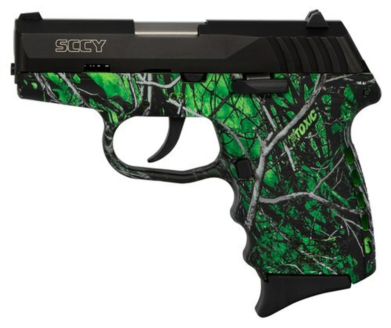 SCCY CPX-2 Carbon 9mm, 3.1" Barrel, Moon Shine Toxic Camo Grip, Black Stainless Steel Slide, 10rd - Image 2