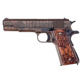 Auto Ordnance Iwo Jima Commemorative 1911 45 ACP, 5" Barrel, Steel Frame, Olive Drab, Distressed Copper, Engraved, 7rd