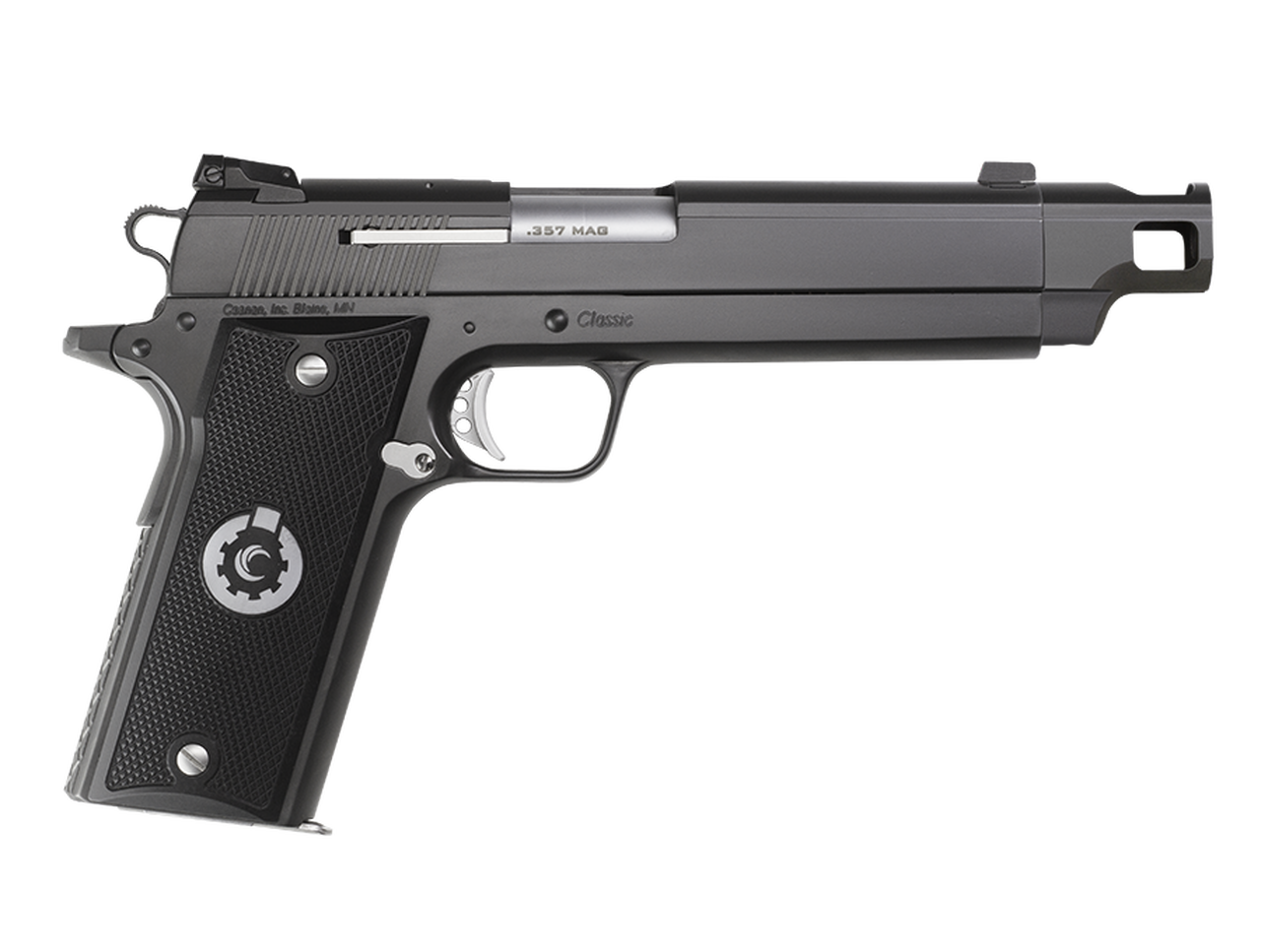 Coonan Compensated 357 Mag, 5.7", Black Ionbond Stainless, Adj. White Dot Sights, Black Alum Grips, 2 Mags (Special Order)