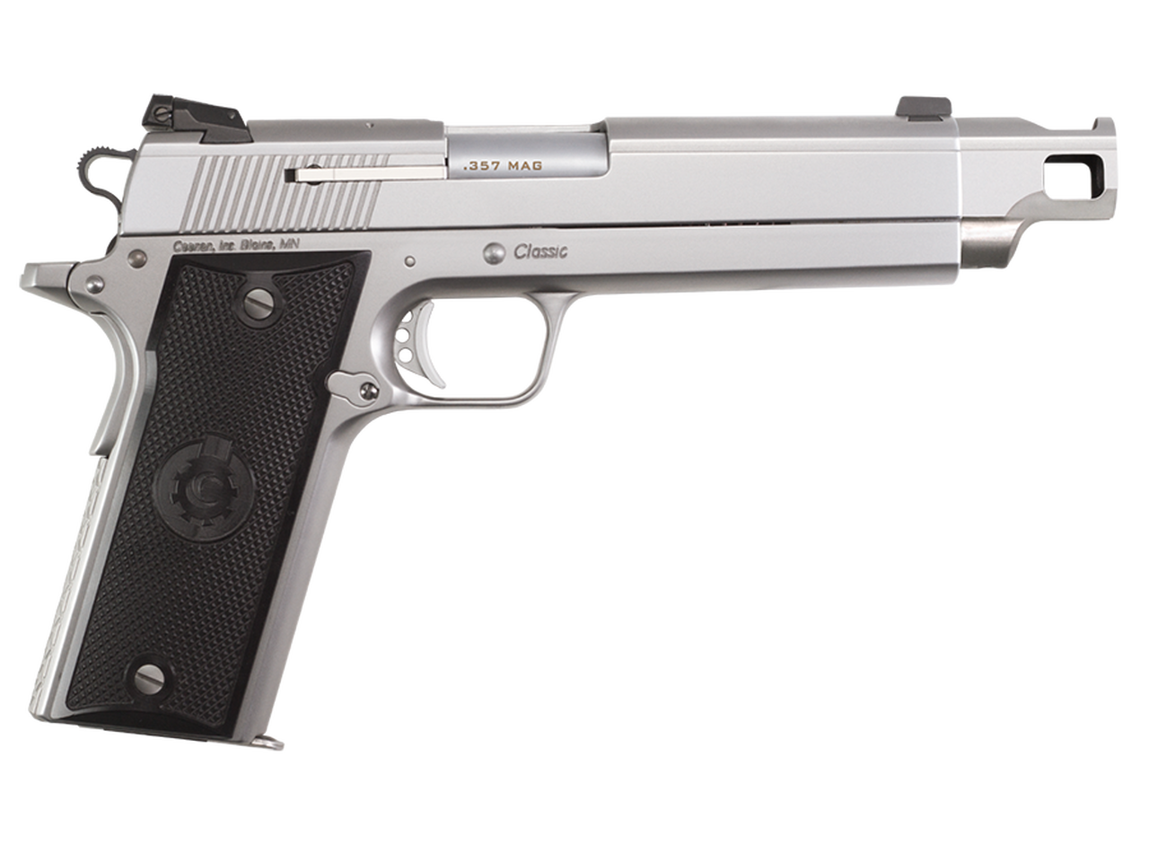 Coonan Compensated 357 Mag, 5.7", Satin Stainless, Adj. White Dot Sights, Black Alum Grips, 2 Mags (Special Order)