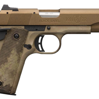 Browning, 1911-22, Black Label Speed, Semi-automatic, Full Size, 22 LR, 4.25" Barrel, Burnt Bronze Color, Cerakote Finish, Polymer Frame, Right Hand, A-TACS AU Camo Composite Grips, Ambidextrous Thumb Safety, White 3 Dot Sights, 10Rd