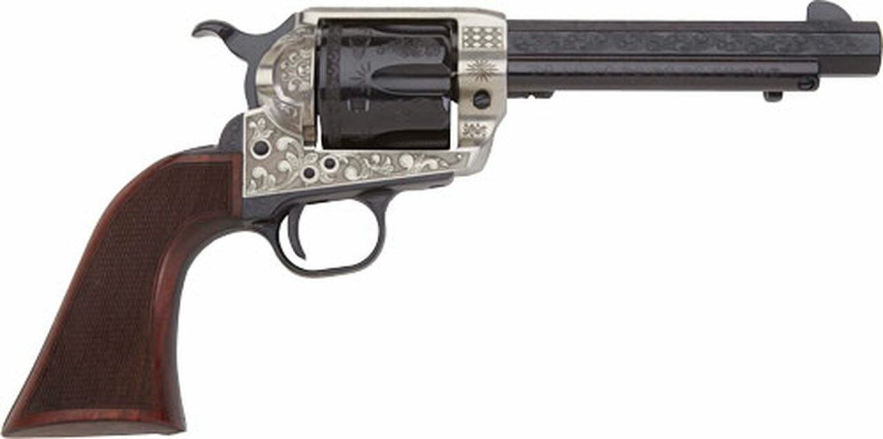 Pietta 1873 GW2 Deluxe Alchimista III 45 Colt, 5.50" Barrel, Blued Engraved Walnut Army Checkered Grip, 6rd