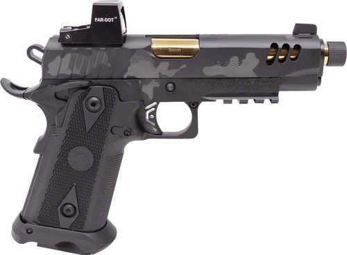 Girsan Witness 2311 9mm, 4.5" Threaded Gold Barrel, Black Camo Cerakote, FarDot Reflex Sight, 17rd - 1911 Guns | The Gun Shop