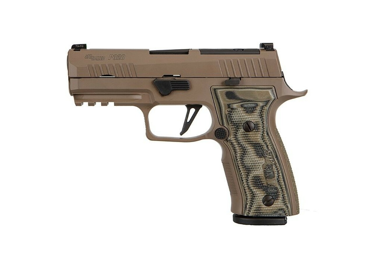 Sig Sauer, P320 AXG Scorpion, Custom Works, Striker Fired, 9mm, 3.9" Barrel, AXG Modular Aluminum Grip, Flat Dark Earth, Optic Ready Compatible with Delta Point PRO and ROMEO1 PRO Optics, X-Ray 3 Night Sights, 17Rd, 3 Magazines