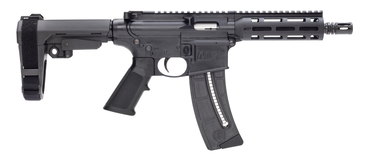 Smith & Wesson, M&P 15-22 Pistol, Semi-automatic, AR, 22 LR, 8"Barrel, Matte Black, SB Tactical SBA3 Brace, Polymer Receiver, M-Lok Handguard, 1 Mag, 25Rd