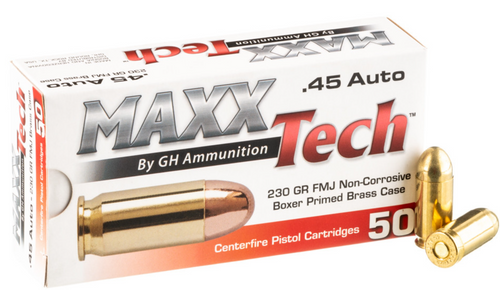 TulAmmo MaxxTech 45 ACP, 230gr, Full Metal Jacket, 50rd Box - Ammo | The Gun Shop